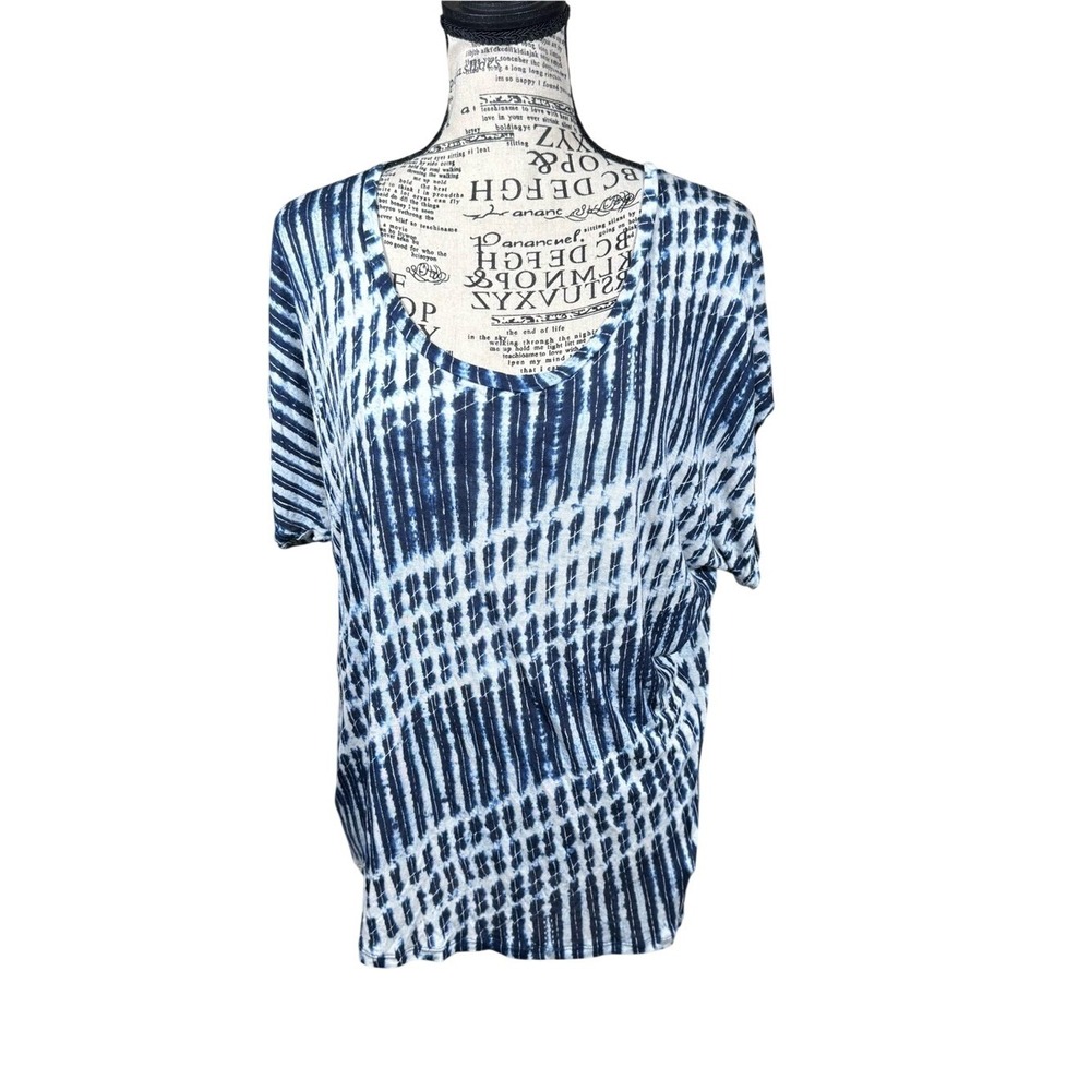 Michael Kors Blue and White Tie-Dye Scoop Neck Short Sleeve Top
